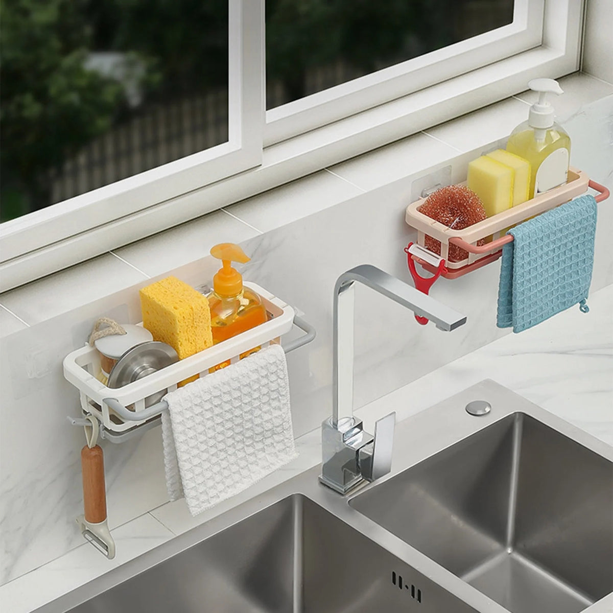 Sink Organizer Rack Wall-Mounted 3 Compartments Space-Saving