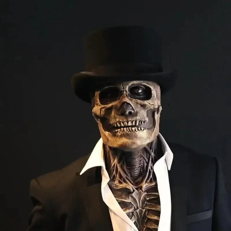 Skeleton Costume Anatomical Print With Skull Mask & Matching Hat