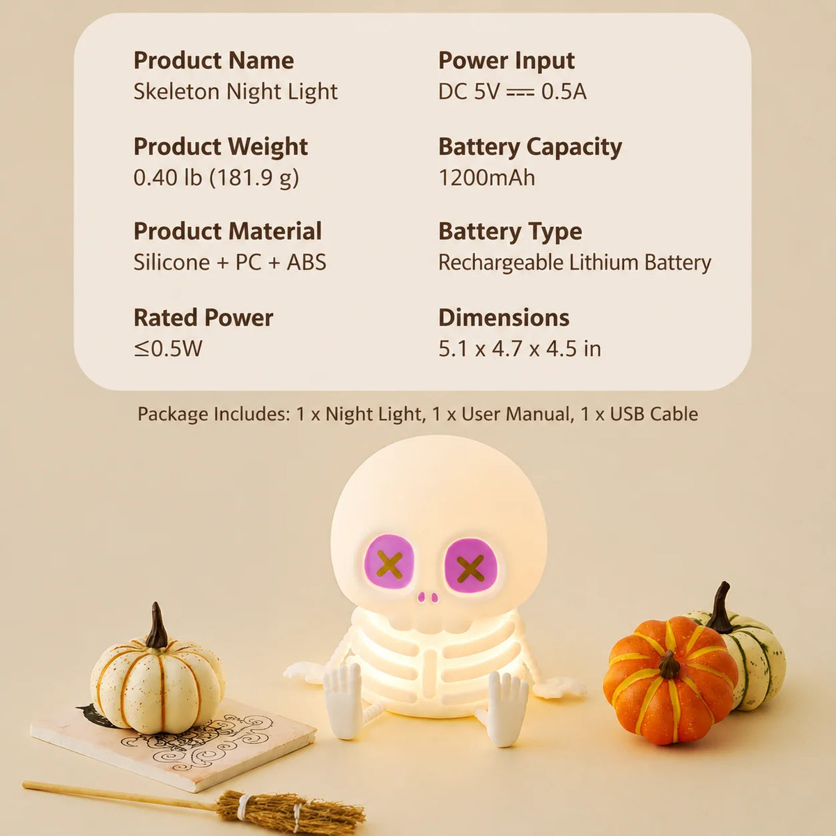 Skeleton Night Light Tap-Control Rechargeable USB-C LED