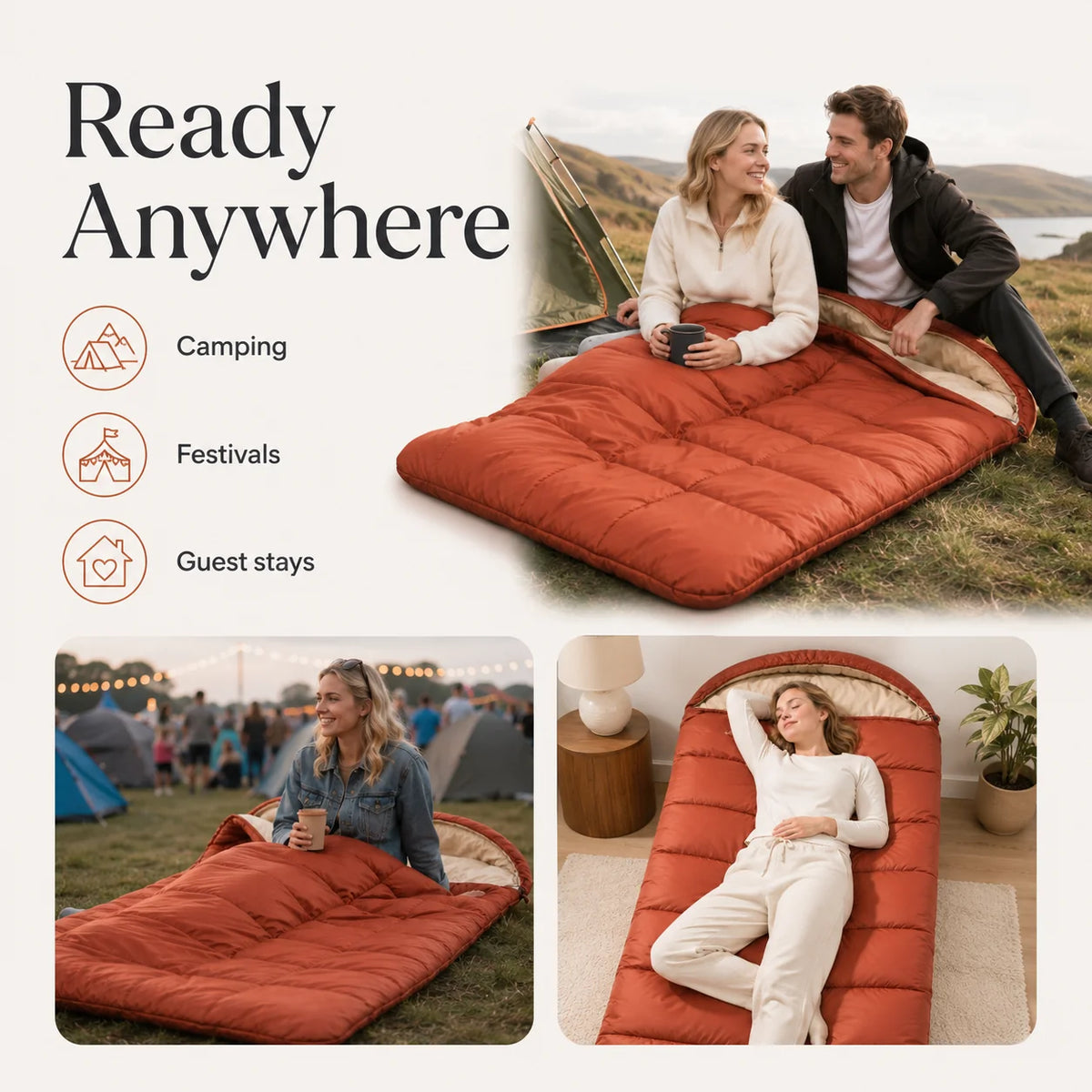Sleeping Bag 3-Season Extra-Wide Lightweight Cotton
