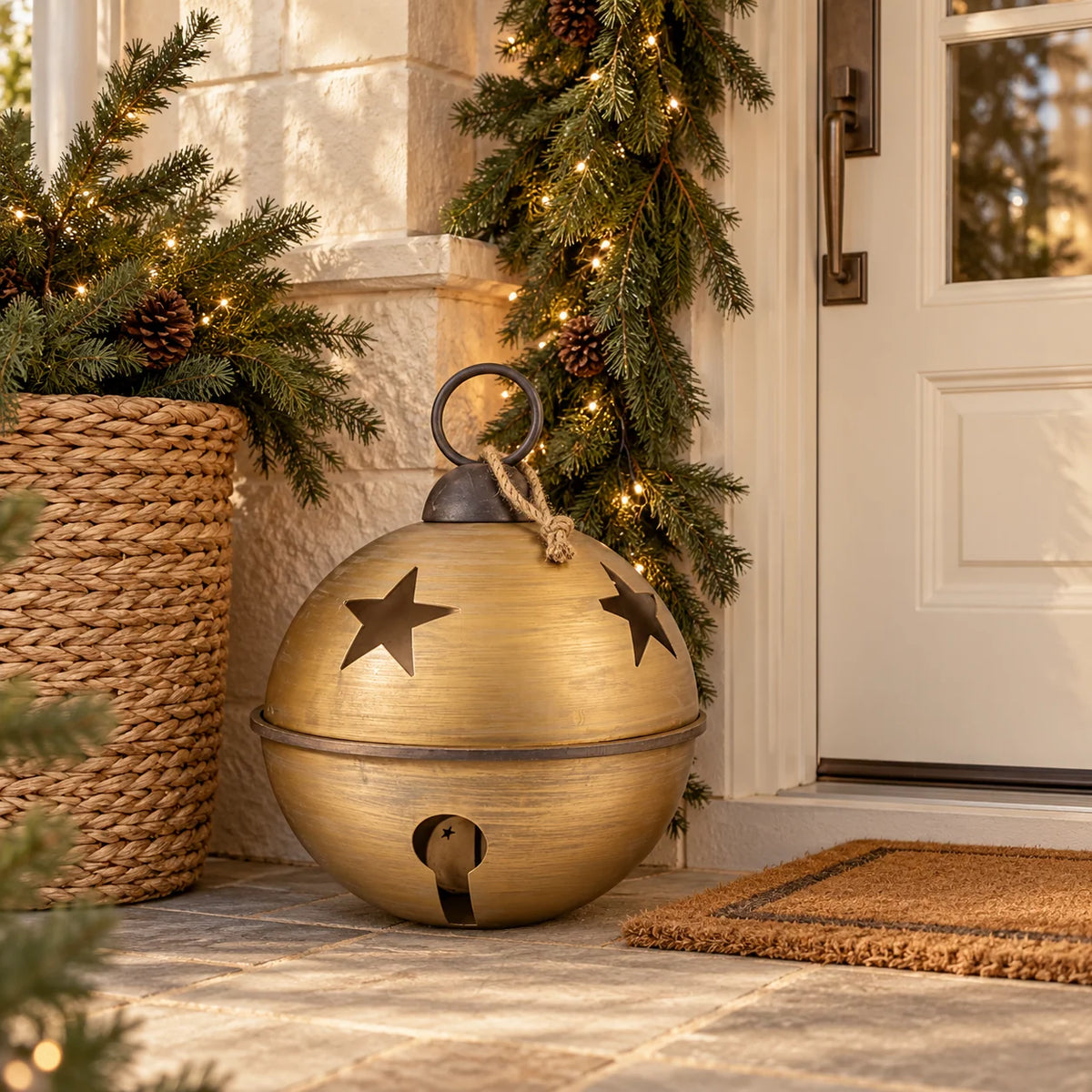 Sleigh Bell 20 Inch Brushed Gold Metal for Indoor & Covered Outdoor Use