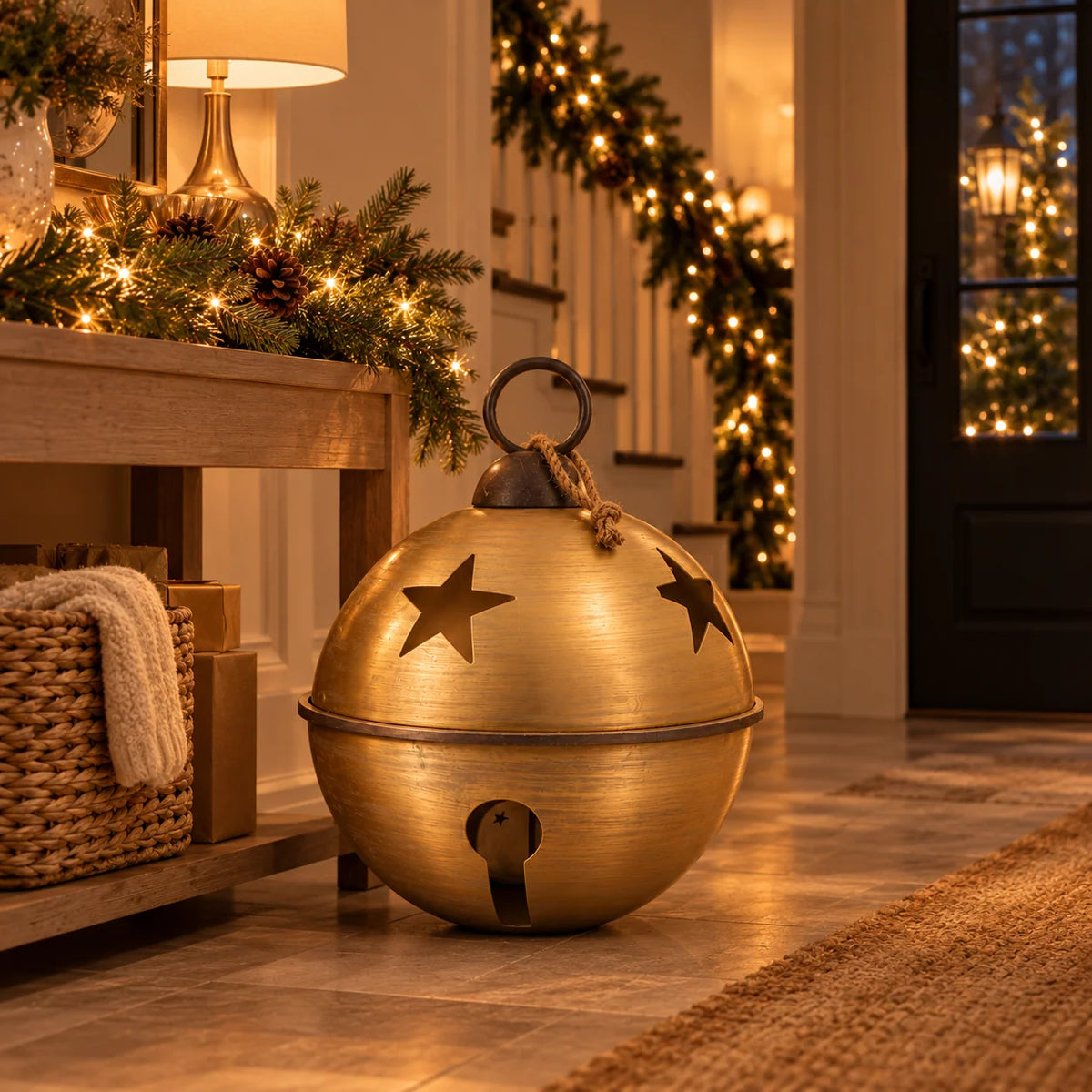 Sleigh Bell 20 Inch Brushed Gold Metal for Indoor & Covered Outdoor Use