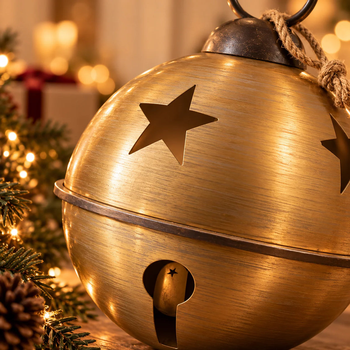 Sleigh Bell 20 Inch Brushed Gold Metal for Indoor & Covered Outdoor Use