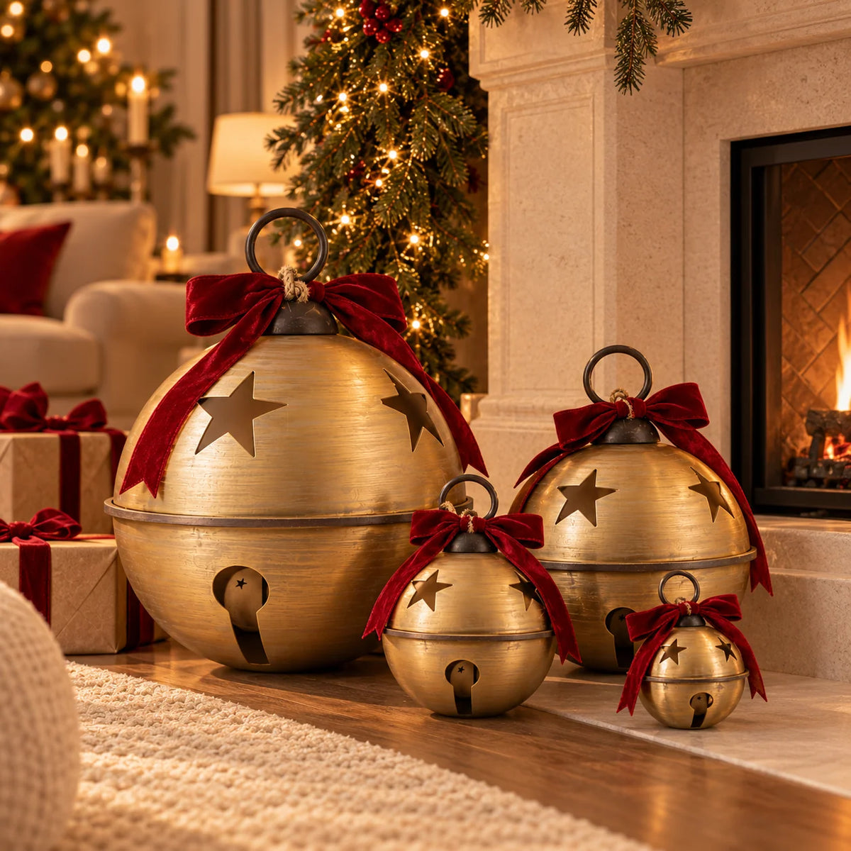 Sleigh Bell 20 Inch Brushed Gold Metal for Indoor & Covered Outdoor Use