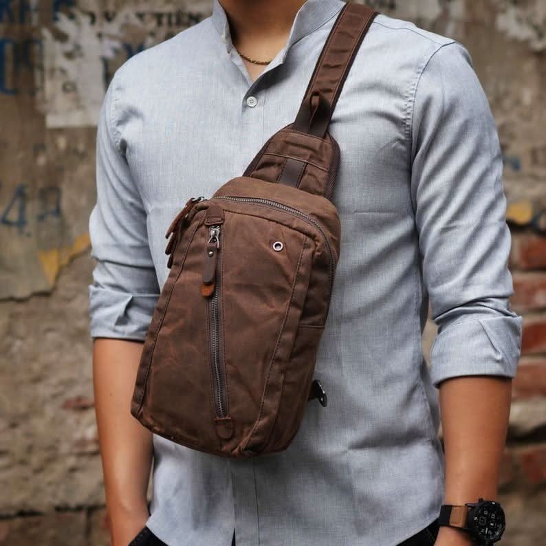 Sling Backpack Canvas Multiple Compartments Compact Carry