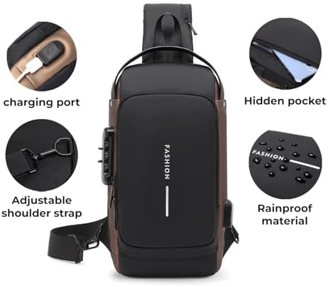 Sling Bag Water-Resistant PU Leather Combination Lock Hidden Pocket