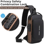 Sling Bag Water-Resistant PU Leather Combination Lock Hidden Pocket