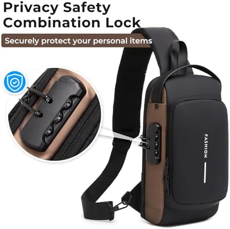Sling Bag Water-Resistant PU Leather Combination Lock Hidden Pocket