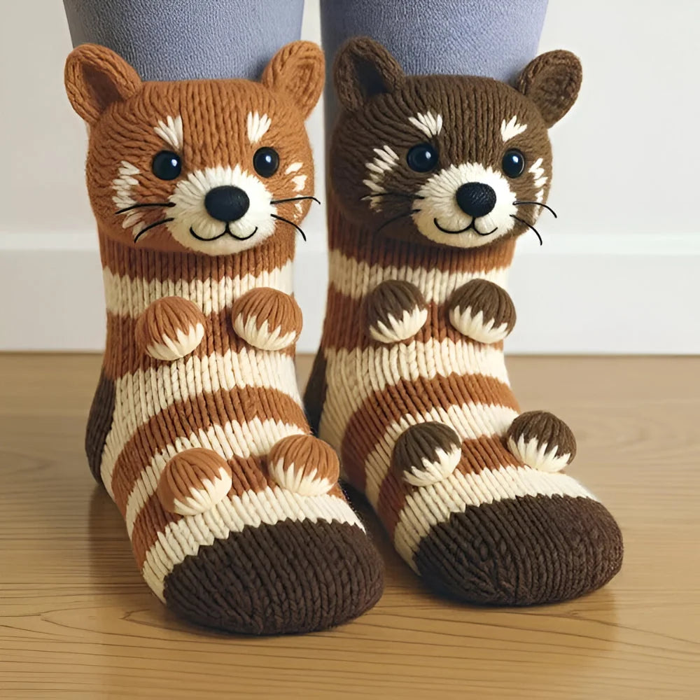 Slipper Socks Fleece Warmth Non-Slip Grip Soles 3D Animal Designs