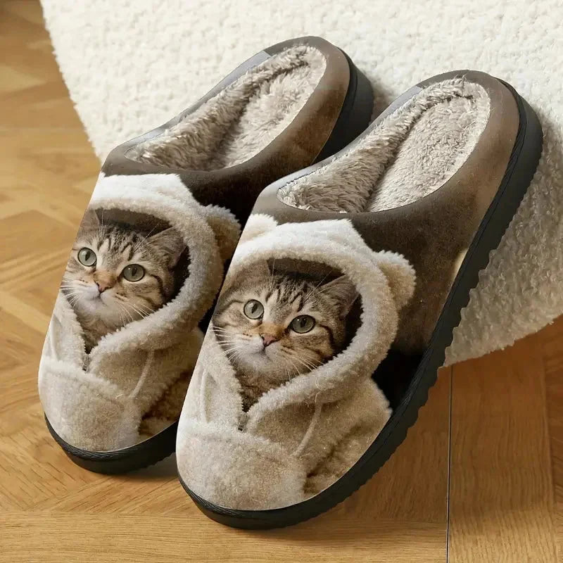 Slippers 3D Cat Design Faux Fur Lining Non-Slip Sole