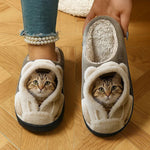 Slippers 3D Cat Face Faux Fur Lined Non-Slip