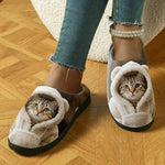 Slippers 3D Cat Face Faux Fur Lining Non-Slip Sole