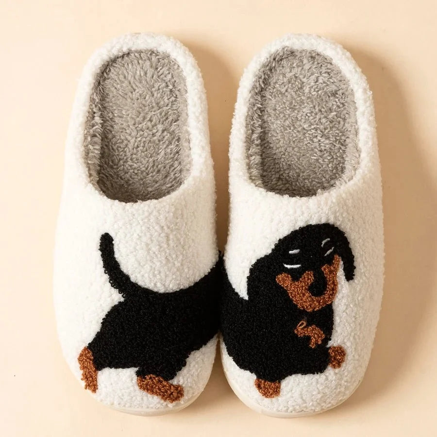 Slippers Cotton Dachshund Motif Lightweight Warmth for Winter