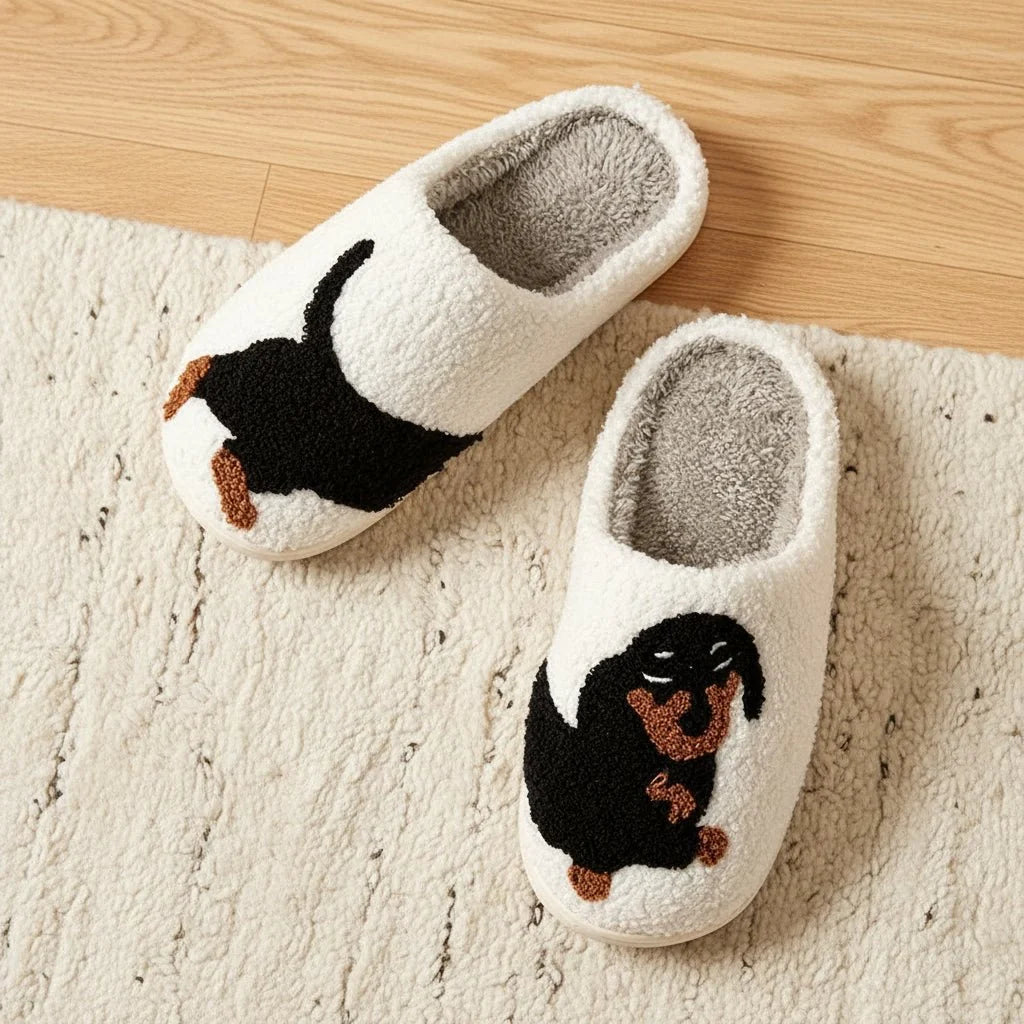 Slippers Cotton Dachshund Motif Lightweight Warmth for Winter