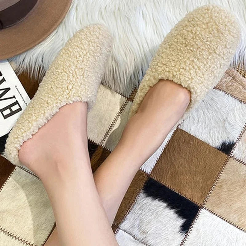 Slippers Faux Wool Lined Padded Footbed Mule Design