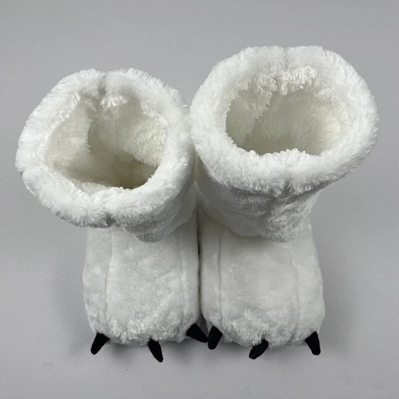 Slippers Plush Bear Paw Warm Lining Non-Slip Rubber Sole