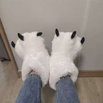 Slippers Plush Bear Paw Warm Lining Non-Slip Rubber Sole