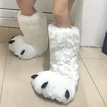 Slippers Plush Bear Paw Warm Lining Non-Slip Rubber Sole