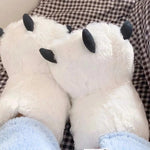Slippers Plush Bear Paw Warm Lining Non-Slip Rubber Sole