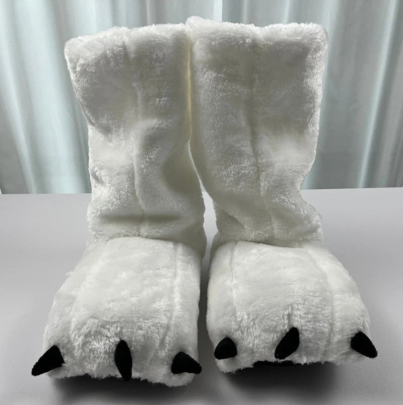 Slippers Plush Bear Paw Warm Lining Non-Slip Rubber Sole
