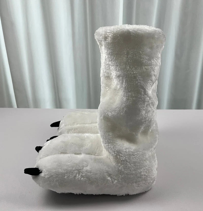 Slippers Plush Bear Paw Warm Lining Non-Slip Rubber Sole