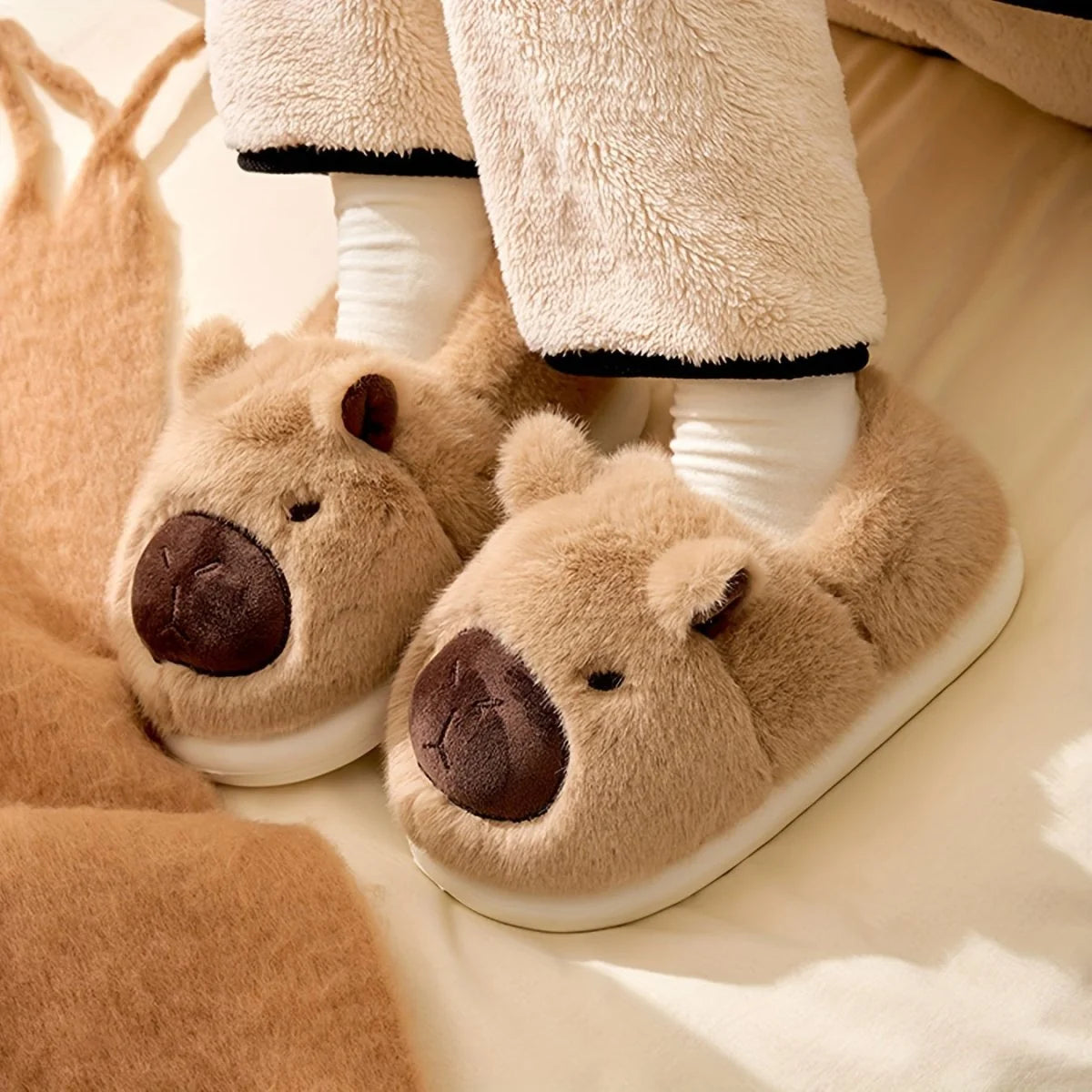 Slippers Plush Capybara Design Non-Slip Sole