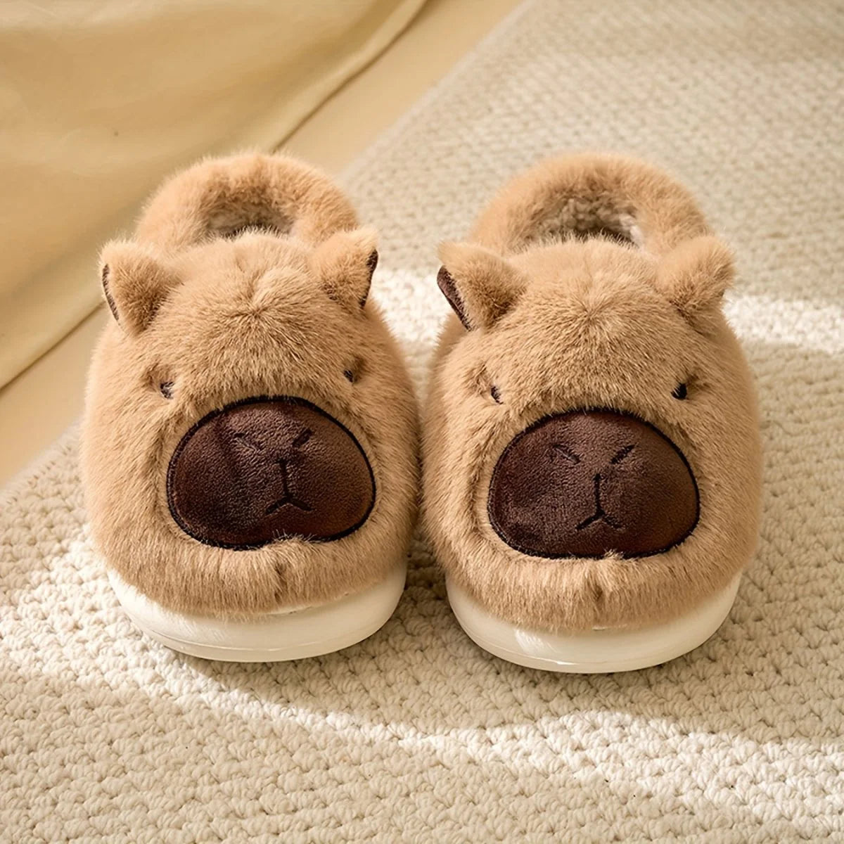 Slippers Plush Capybara Design Non-Slip Sole