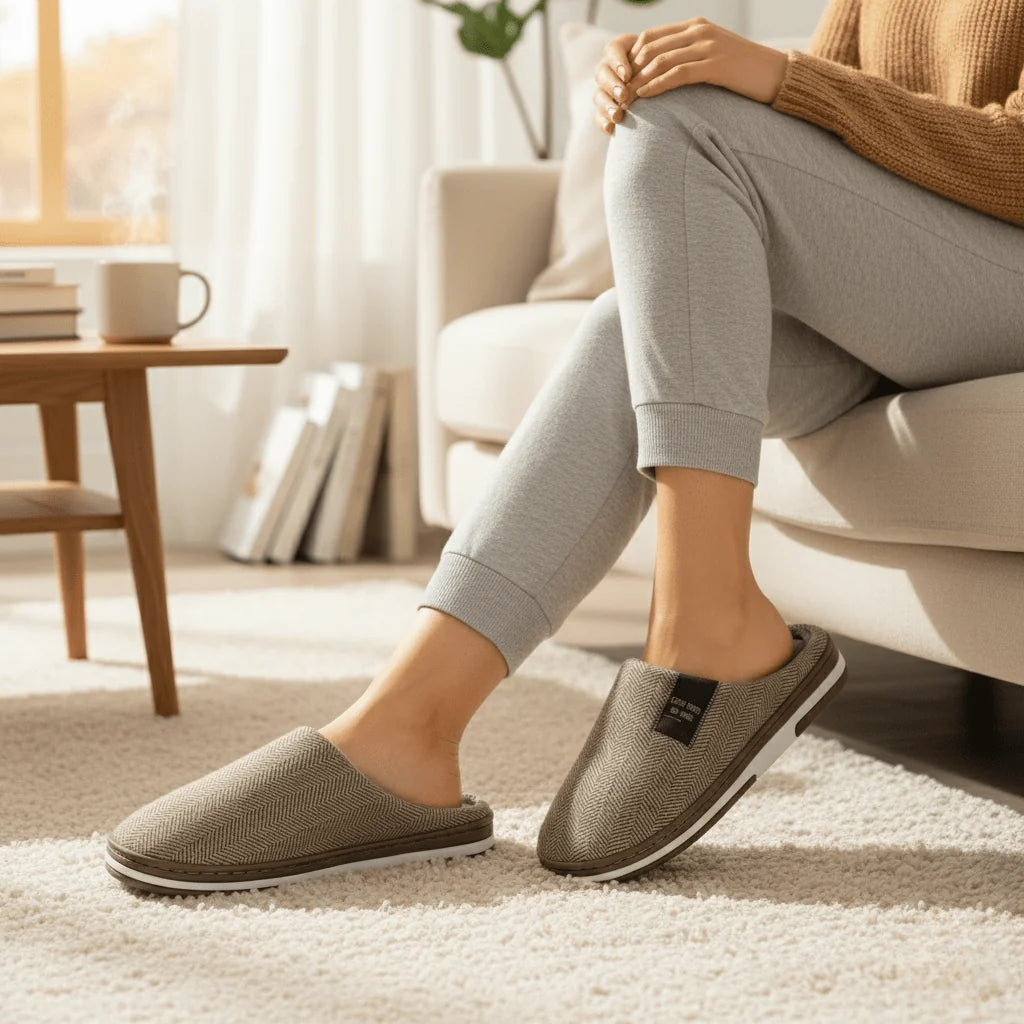 Slippers Plush Lined Non-Slip Rubber Sole
