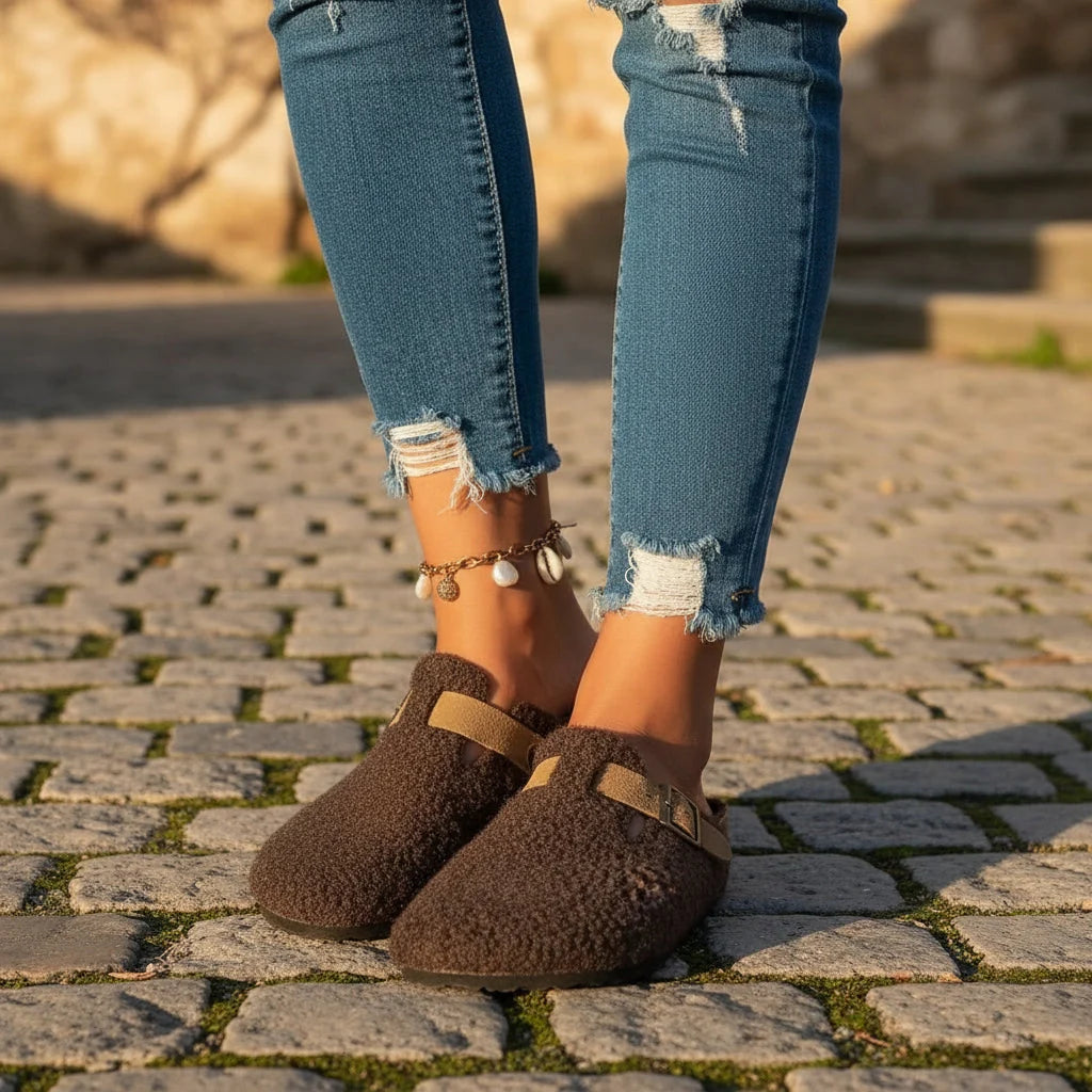 Slippers Plush Lined Open-Back Non-Slip Sole