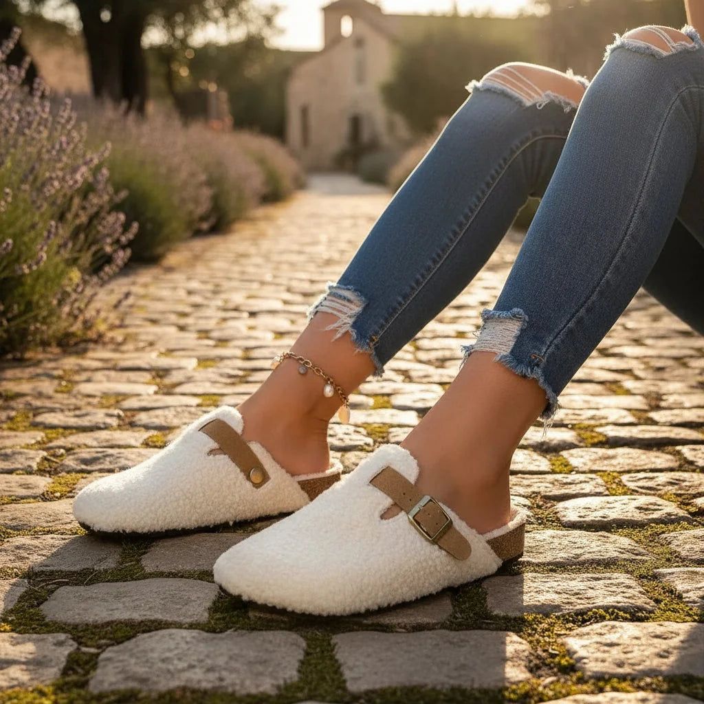 Slippers Plush Lined Open-Back Non-Slip Sole