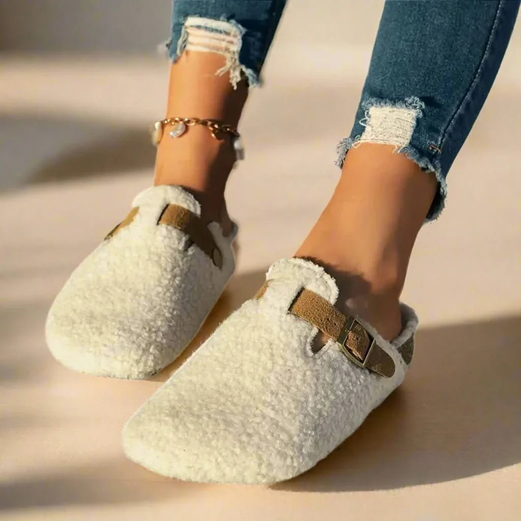 Slippers Sheepskin Lined Non-Slip Rubber Sole Mule Style