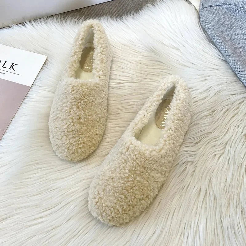 Slippers Wool Upper Faux-Wool Lining Padded Footbed