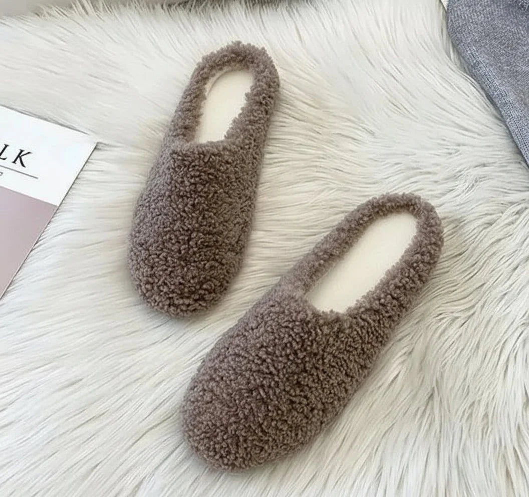 Slippers Wool Upper Faux-Wool Lining Padded Footbed
