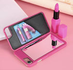 Smartphone Wallet Case Built-In Mirror Card Storage Shock-Resistant Protection