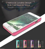 Smartphone Wallet Case Built-In Mirror Card Storage Shock-Resistant Protection