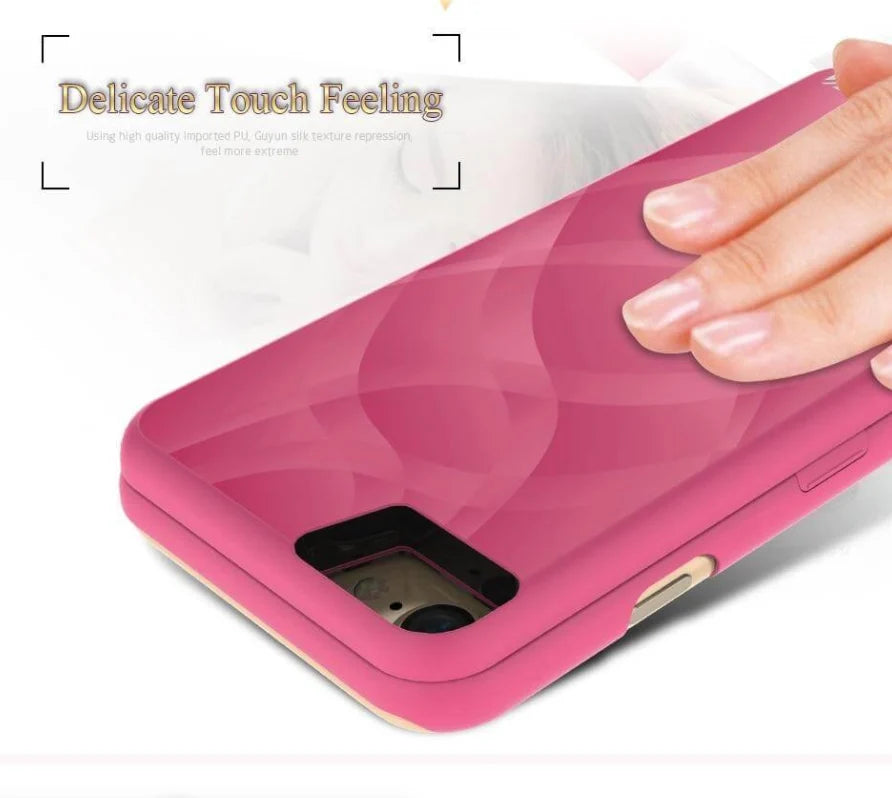 Smartphone Wallet Case Built-In Mirror Card Storage Shock-Resistant Protection