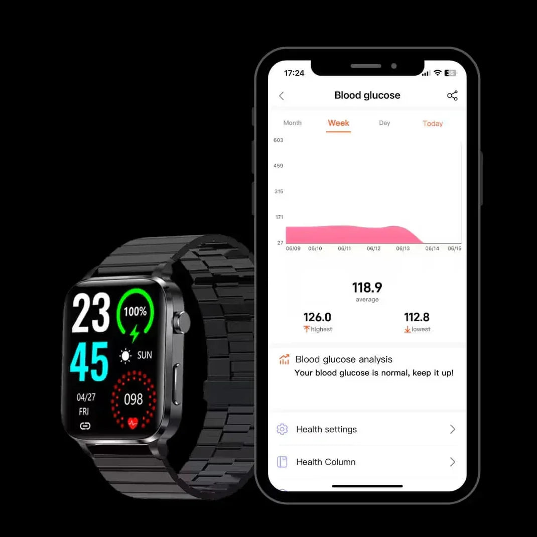 Smartwatch Needle-Free Blood Sugar Tracking App Alerts
