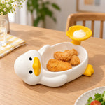 Snack Bowl Ceramic Duck-Shaped Raised Dip Compartment