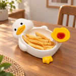 Snack Bowl Ceramic Duck-Shaped Raised Dip Compartment
