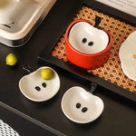 Snack Plates Apple-Shaped Ceramic Set of 4 & Stand