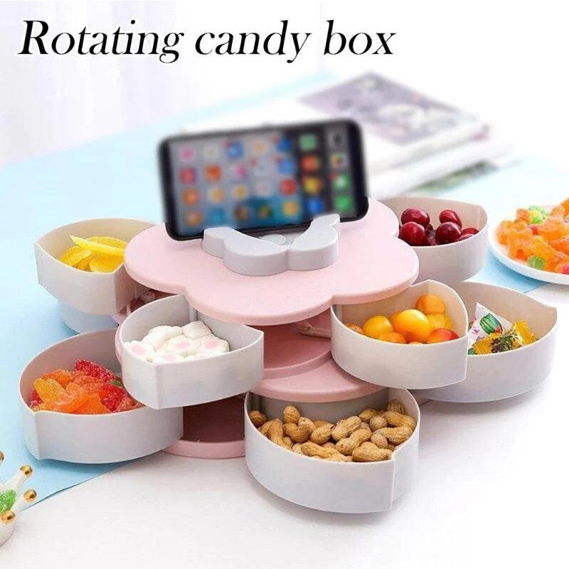 Snack Storage Box Rotating Lid 10 Compartments Non-Slip Base