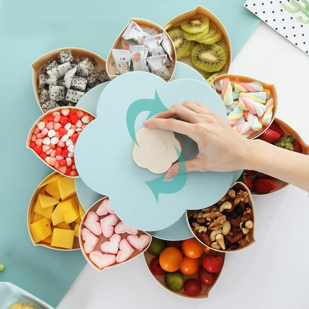 Snack Storage Box Rotating Lid 10 Compartments Non-Slip Base