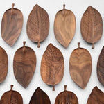Snack Tray Solid Walnut Leaf-Shaped