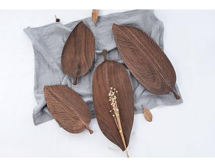 Snack Tray Solid Walnut Leaf-Shaped