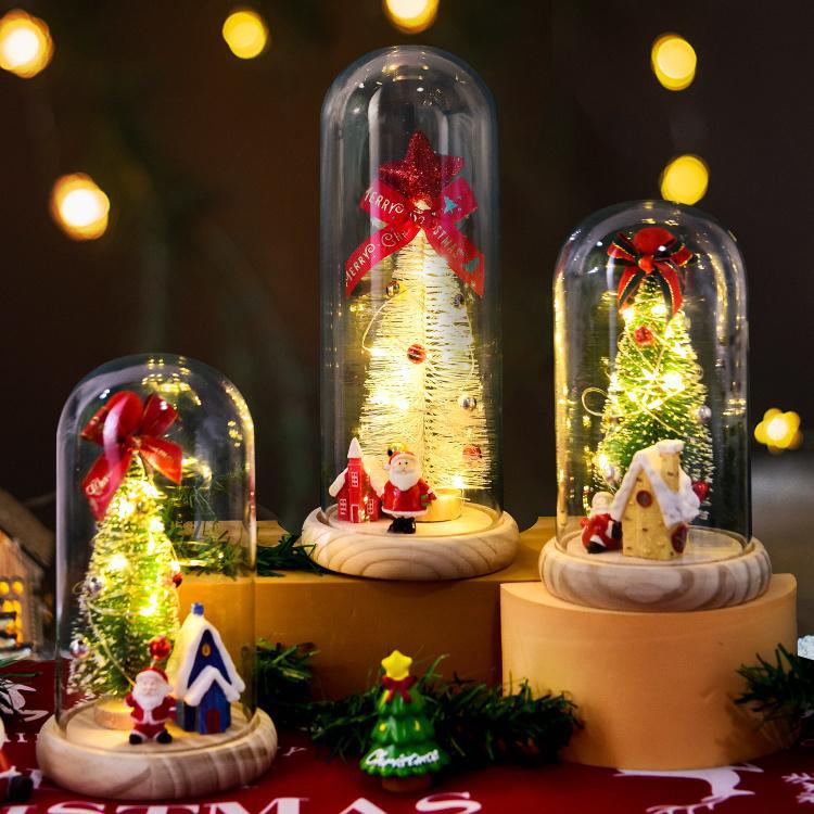 Snow Globe Christmas LED-Lit Glass Dome Wooden Base