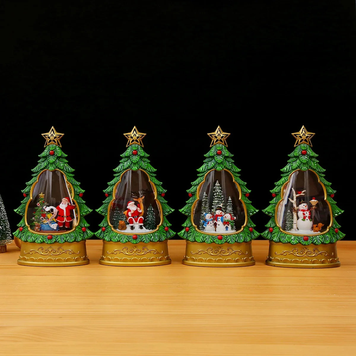 Snow Globe Christmas Tree Shape Glitter Swirl Battery Free