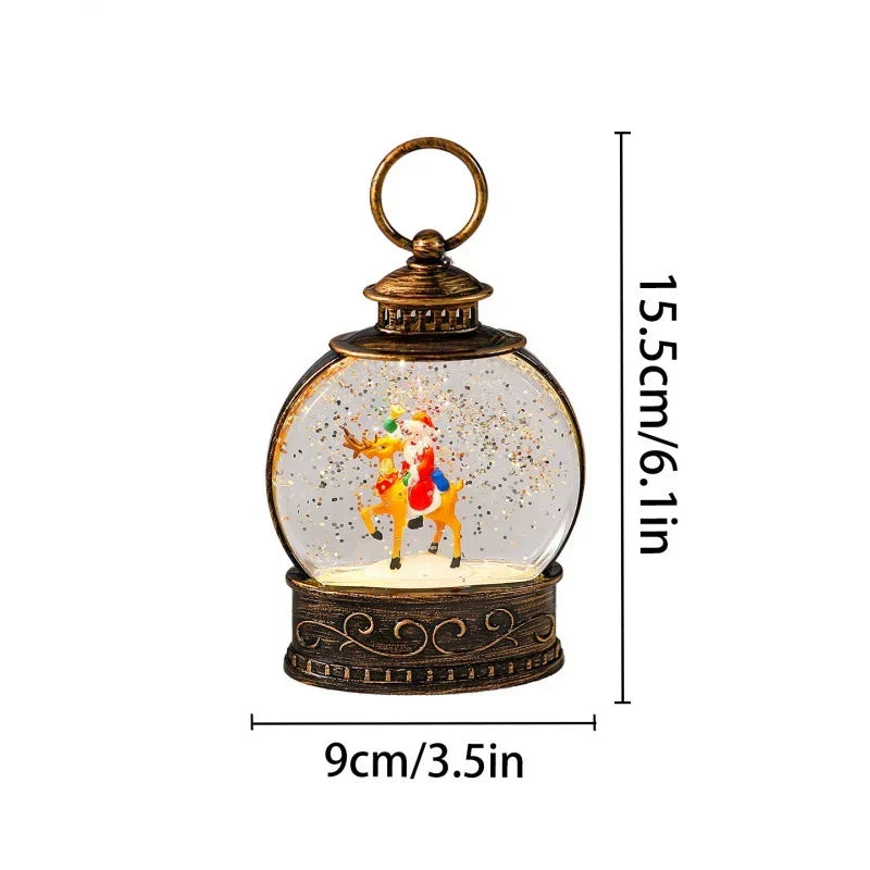Snow Globe Lamp Glass Dome Warm LED Wooden Base
