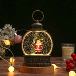 Snow Globe Lamp Glass Dome Warm LED Wooden Base