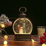Snow Globe Lamp Glass Dome Warm LED Wooden Base