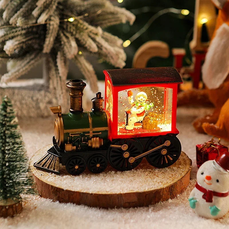 Snow Globe Lamp Glass Dome Warm LED Wooden Base